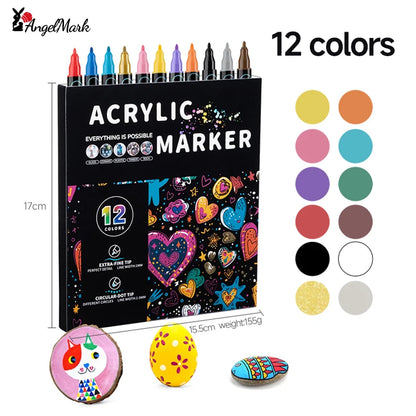 Acrylic Marker Pen, Double Headed Waterproof Art Painting Supplies, School Stationary, Graffiti Drawing 12-72 Colors, ANGEL MARK