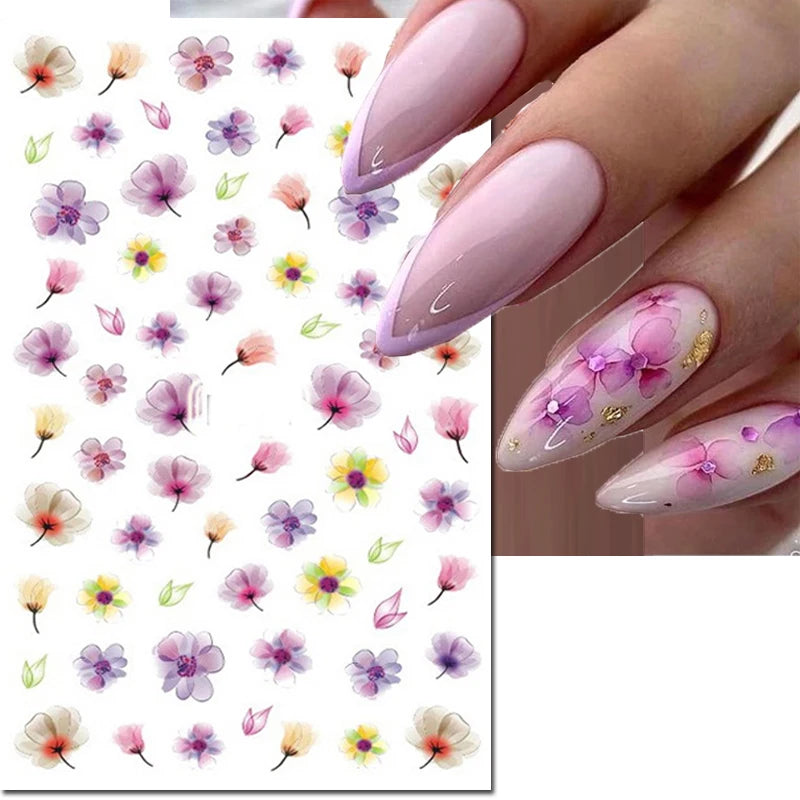3d Nail Art Decals Tropical Palm Leaves Flowers Laces Faces Adhesive Sliders Nail Stickers Decoration For Nail Manicure