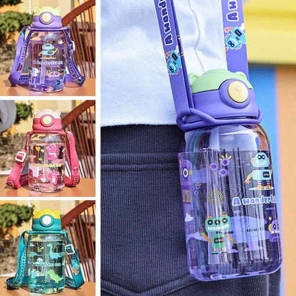 650ml Cute Kids Water Bottle with Straw, BPA-Free, Leakproof Outdoor Portable Children's Cups, School Water Bottle for Children