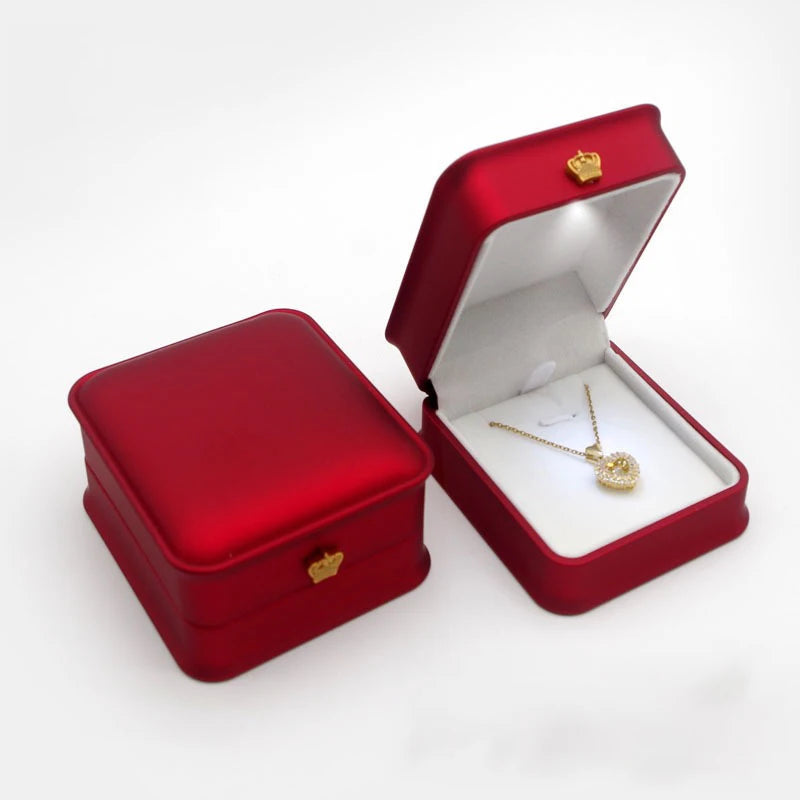 LED Jewelry Ring Box with Light Luxury Crown Earrings Pendant Storage Display Proposal Wedding Gift Box Jewelry Organizer Box