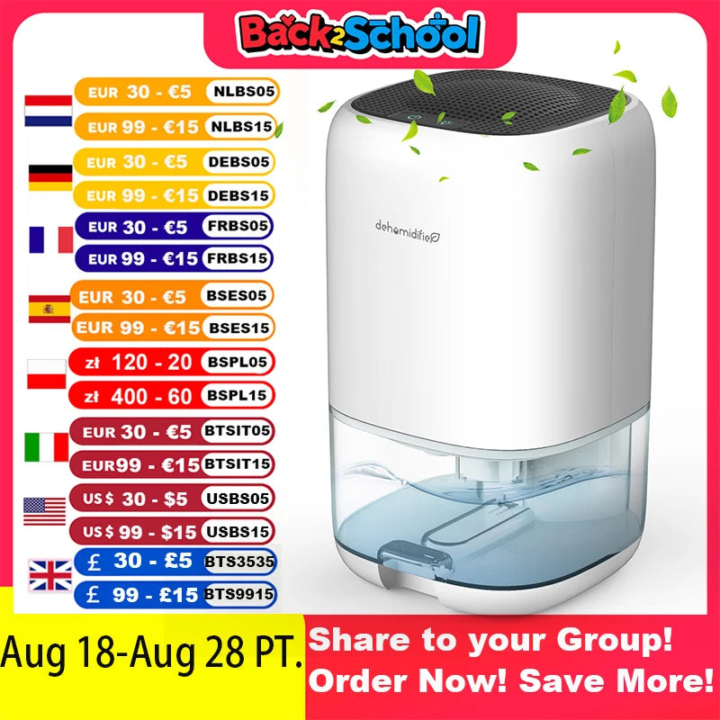 1L Air Dehumidifier for Bedroom, Home Appliances with Air Filter  280 sq. ft, Mini Portable Ultra Quiet, Auto Bucket Full Shut Off  Closet