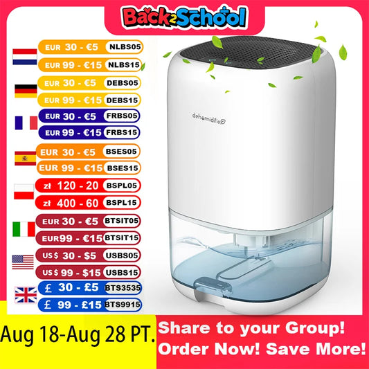 1L Air Dehumidifier for Bedroom, Home Appliances with Air Filter  280 sq. ft, Mini Portable Ultra Quiet, Auto Bucket Full Shut Off  Closet