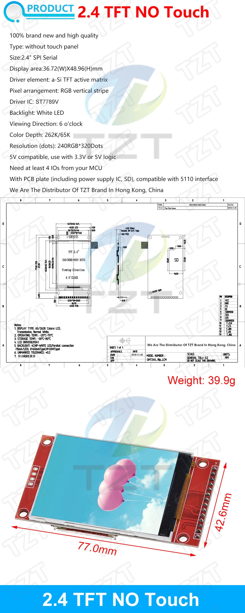 TFT Display, 0.96/1.3/1.44/1.8/2.4/2.8/3.5 Inch TFT Full Color Screen LCD Module, ST7735 ILI9341 Driver Interface SPI for Arduino