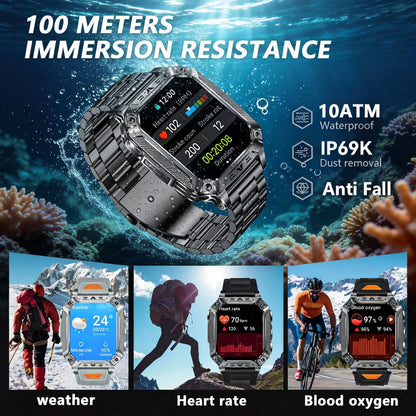 2026 Military outdoor SmartWatch Fitness Clock Men 2.01 inch AMOLED Screen 1400mAh Battery Flashlight Call Waterproof Smart Band