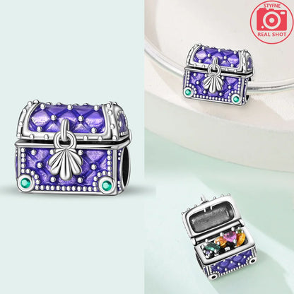 Charms 925 Silver Blue Original Stars Heart Zircon Chameleon Panda Glass Beads Fit Bracelet Jewelry Women Diy Accessories