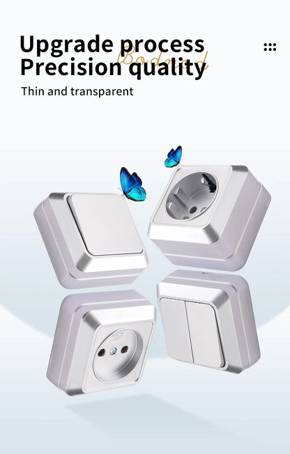 Silvery Wall Surface Button, Light Switch, EU Spray Paint Plastic Outdoor 1 Gang 1 Way, Wall Exterior Rocker On/Off  Switch, WESA