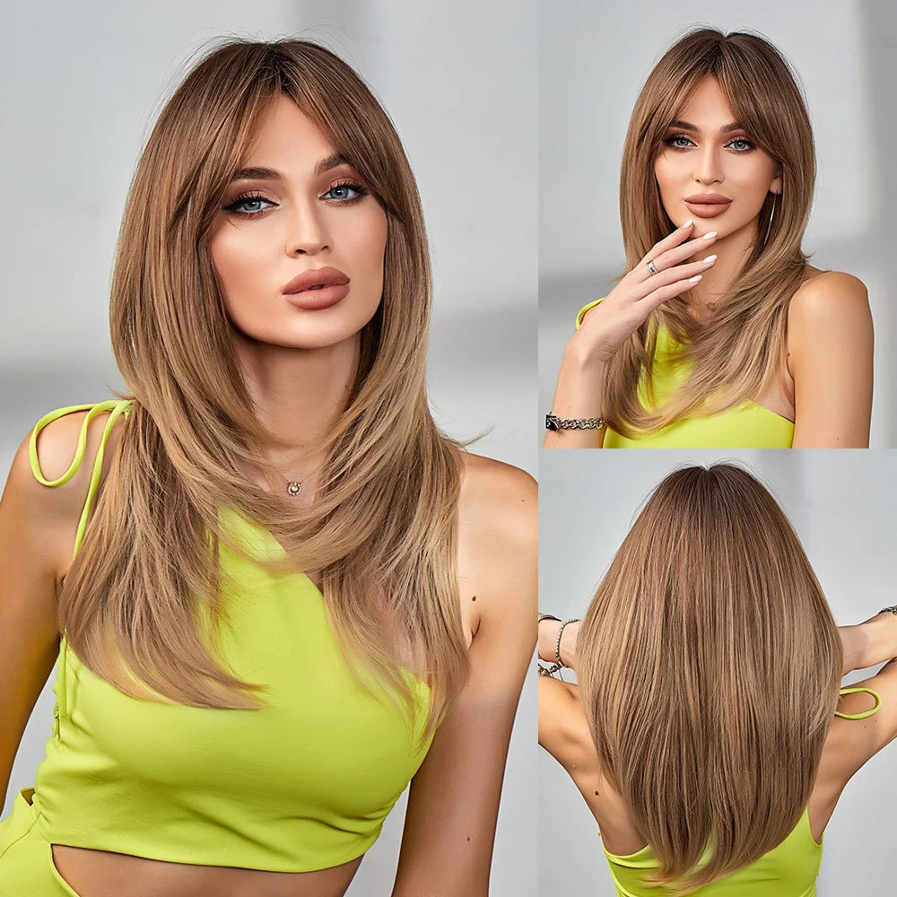 CharmSource Blonde Long Hair Natural Straight Wig, Synthetic Wigs  for Women Daily Party High Density