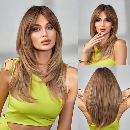 CharmSource Blonde Long Hair Natural Straight Wig, Synthetic Wigs  for Women Daily Party High Density