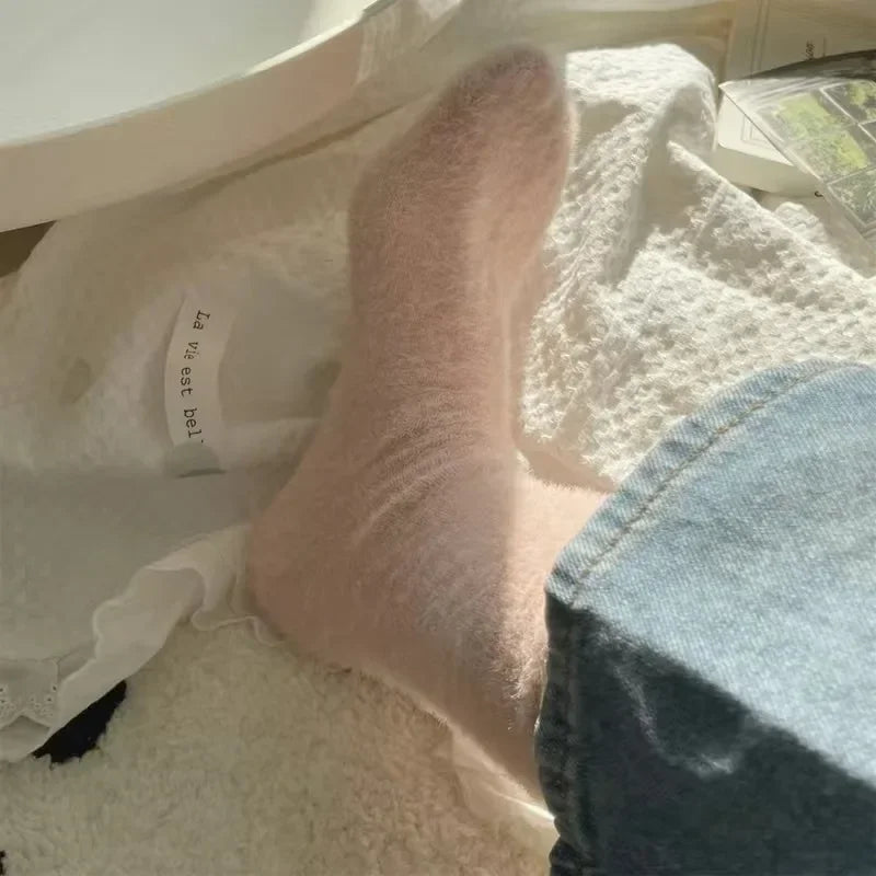 1-3pairs Mink Fleece Long Socks Women Mink Velvet Thicken Plush Mid-tube Sock Winter Warm Soft Lovely Coral Sleeping Sox