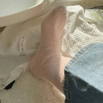 1-3pairs Mink Fleece Long Socks Women Mink Velvet Thicken Plush Mid-tube Sock Winter Warm Soft Lovely Coral Sleeping Sox