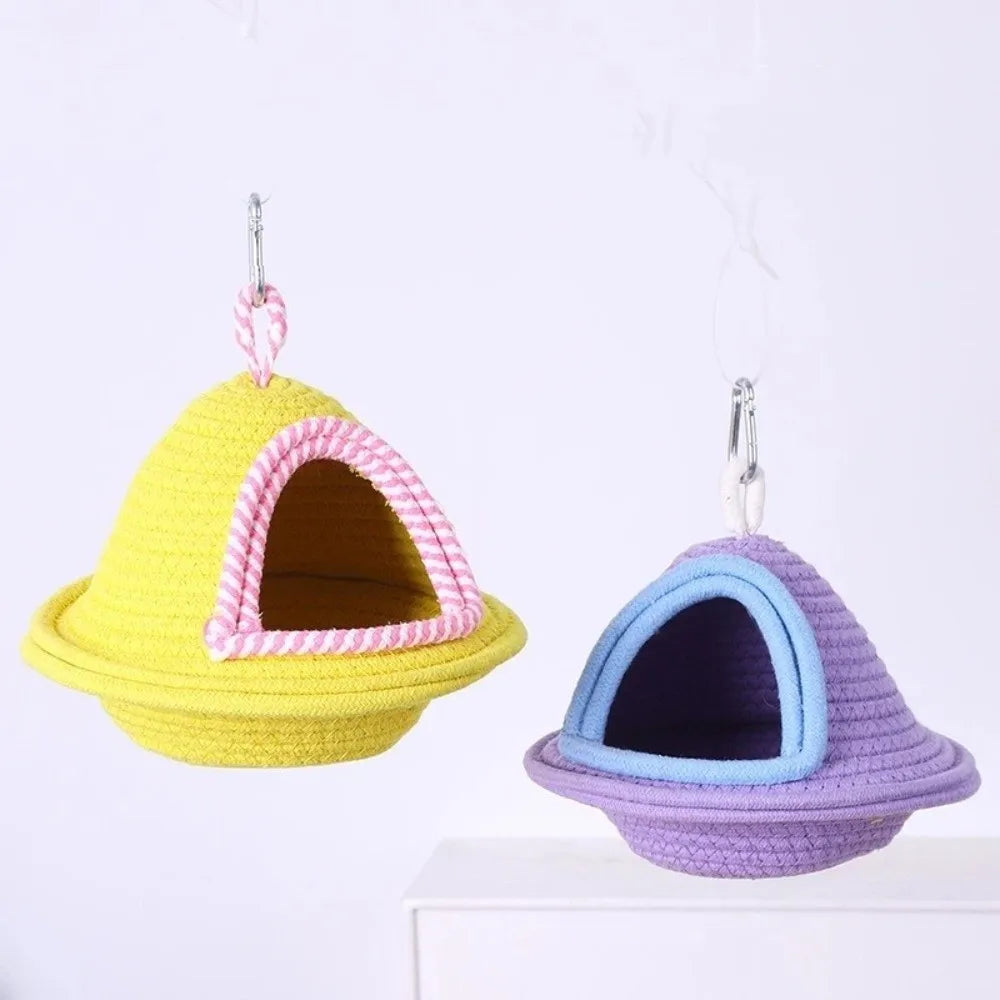 Nido jaula de pájaros para dormir abrigado, tejido a mano, a prueba de viento, cama colgante para pájaros, engrosado, resistente a las mordeduras, hábitat para mascotas, periquito