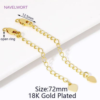 1/3/5Pcs/lot, 18K Gold Plated Round Extension Chain For Jewelry Making, Brass Extended Tail Chain, DIY Necklace Accessories