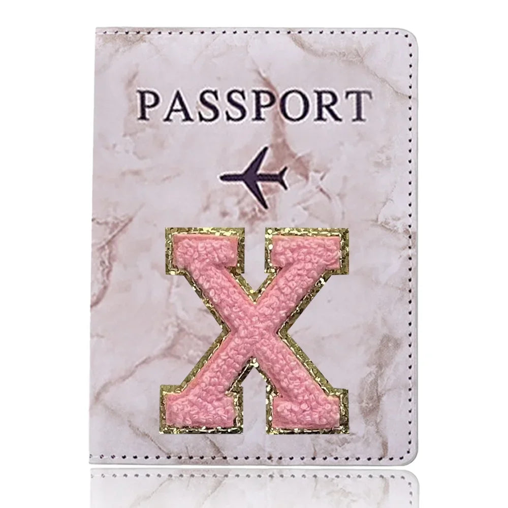 Fashion Passport Protective Cover, Embroidery Letter Pattern Travel Passport Holder, Wallet Gift PU Leather Card Case Cover Unisex
