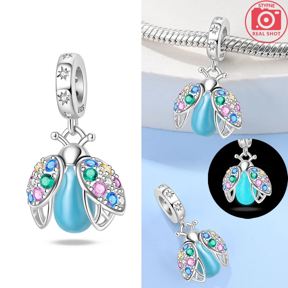 Charms 925 Silver Blue Original Stars Heart Zircon Chameleon Panda Glass Beads Fit Bracelet Jewelry Women Diy Accessories