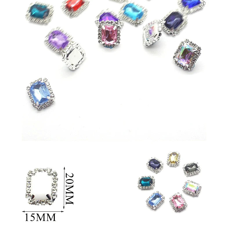 10Pcs, 15*20mm Metal Rectangle Rhinestone Sewing Accessories, DIY Clothing Hair Jewelry Decorative Accessories