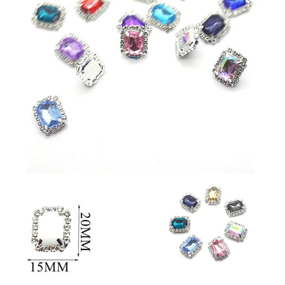 10Pcs, 15*20mm Metal Rectangle Rhinestone Sewing Accessories, DIY Clothing Hair Jewelry Decorative Accessories