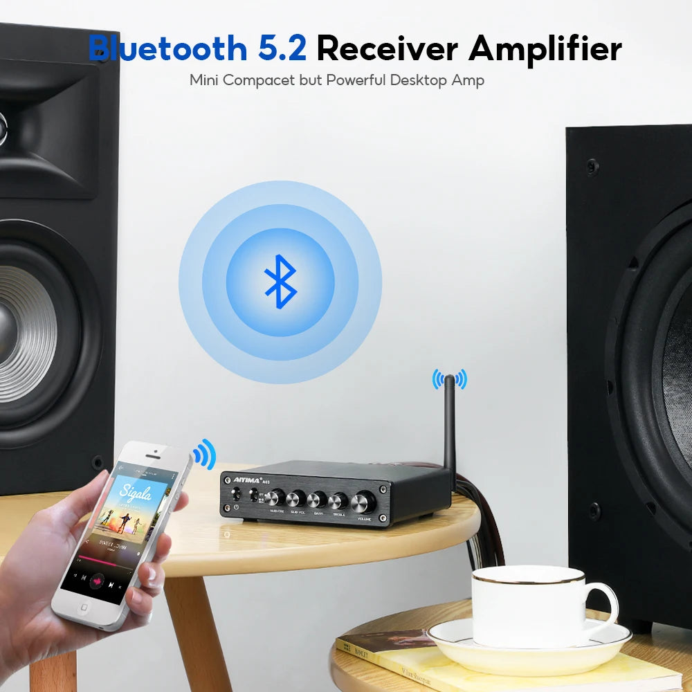 AIYIMA A03 TPA3116 Subwoofer Bluetooth Amplifier HiFi TPA3116D2 2.1 Digital Audio Power Amplifiers 50Wx2+100W Sound Amplifier