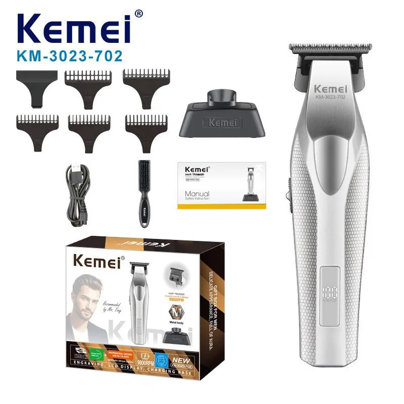 Kemei KM-3023-702 Baber Professional Hair Clipper Hair Cutting Machine With Charging Base For Men Electric Hair Trimmer Men Gift
