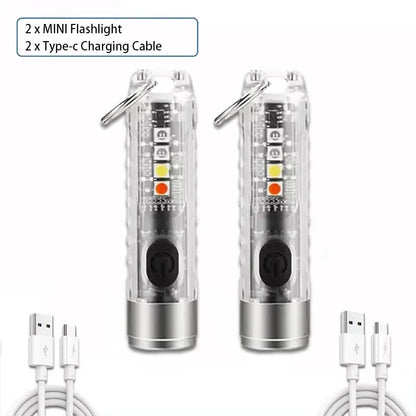 Multi-function Mini EDC LED Flashlight Portable Keychain Light MagneticTorch USB Rechargeable UV Lamp Emergency Camping Lantern