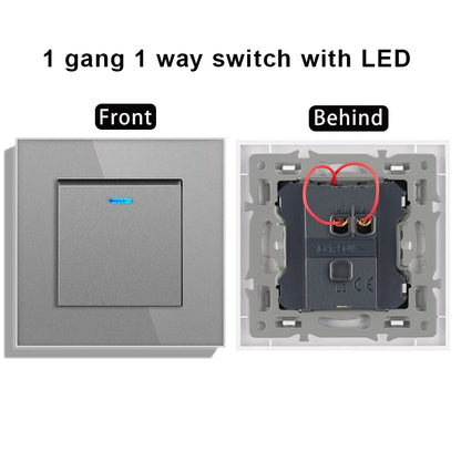 novski Crystal Tempered Glass Panel 1 Gang 1way, 1 Gang 2way, 2 Gang 1way, 2 Gang 2way, Wall Switch with LED Indicator 16A 250V