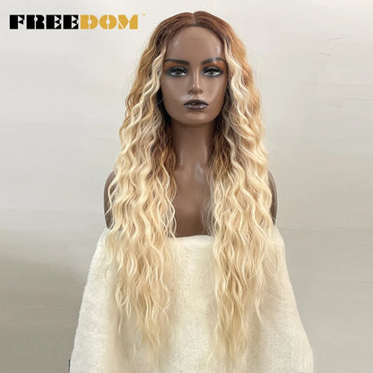 Synthetic Lace Front Wig, Long Deep Wavy Ombre Blonde Ginger Lace Wigs For Black Women, Heat Resistant Cosplay Wigs, FREEDOM
