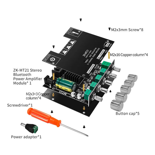 2.1 Channel Bluetooth 5.0, 2.1 Subwoofer Amplifier Board, 50W X 2+100W Power Audio Stereo Amplifier Board Bass AMP AUX