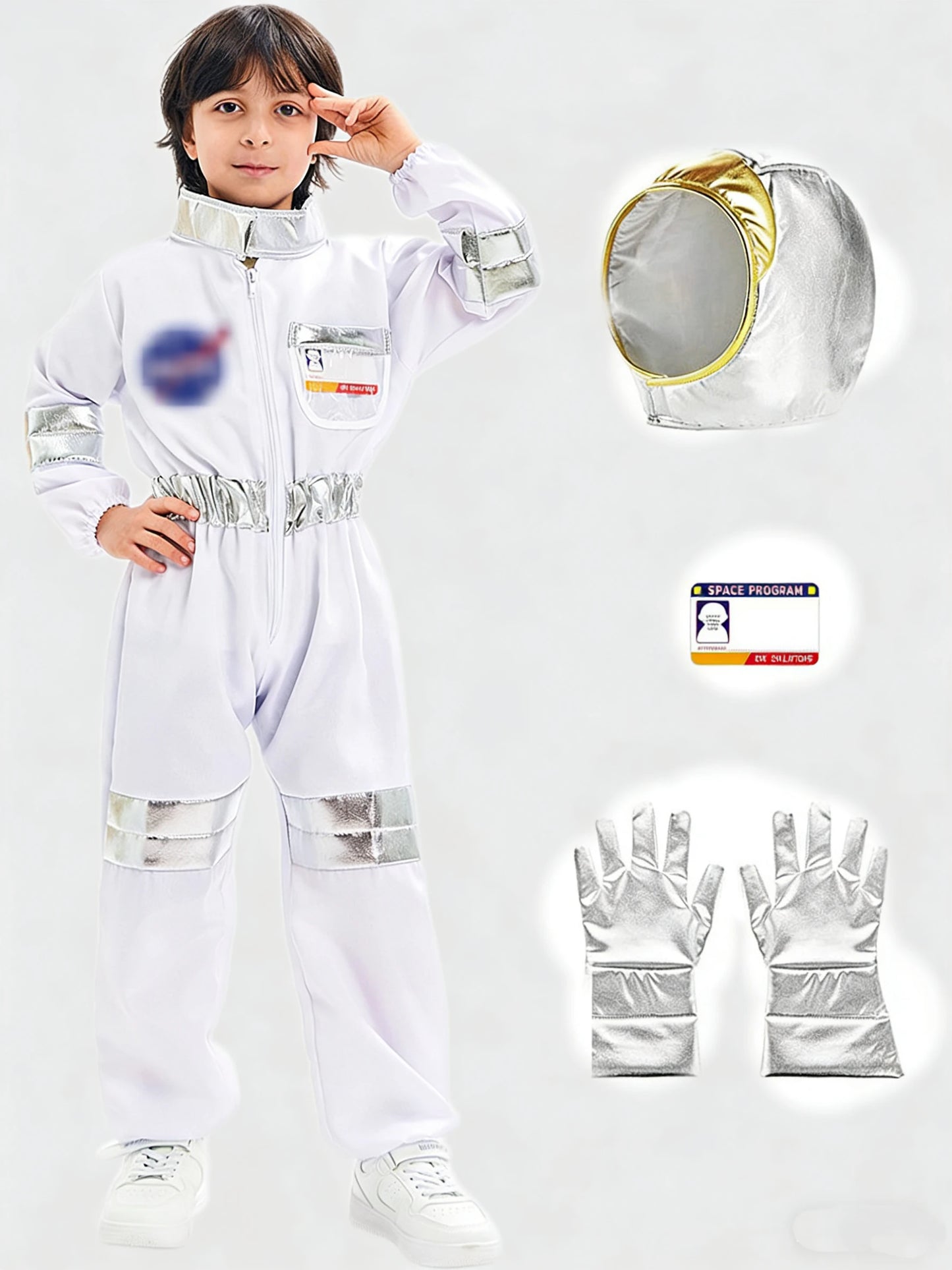 Disfraz de Halloween Astronauta para Niños y Niñas, Traje de Cosplay de Astronauta de Dibujos Animados, Mono de Fiesta Espacial, Traje de Spaceman Blanco, Bodysuit de Disfraz de Astronauta