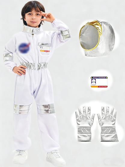 Disfraz de Halloween Astronauta para Niños y Niñas, Traje de Cosplay de Astronauta de Dibujos Animados, Mono de Fiesta Espacial, Traje de Spaceman Blanco, Bodysuit de Disfraz de Astronauta