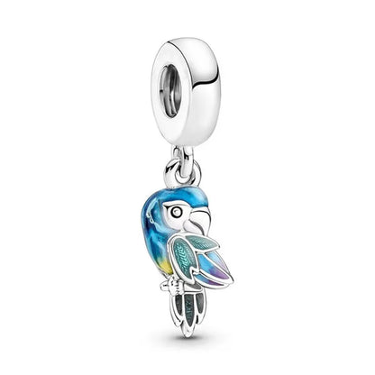 Nuevo colgante de plata 925 compatible con pulsera original, joyas para mujer, serie azul, colgante de pulpo, delfín, búho, camaleón