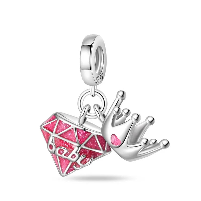 New 925 Silver Fashion Pink Princess Skirt Bag Lipstick Charms Beads Fit 3mm 925 Original Bracelet DIY Jewelry Birthday Gift
