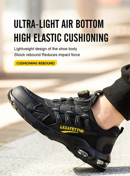 Men Rotating Button Safety Shoes, Steel Toe Work Sneakers, Indestructible Shoes, Puncture-Proof Work Boots, Air Cushion Safety Shoes