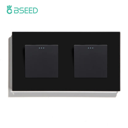 BSEED Mechanical Wall Light Push Switch 1/2Gang 1Way Automatic Rebound Switches Button With Glass Frame 250V