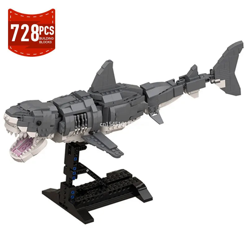 MOC Marine Animals Shark Whale Megalodon Building Blocks Set Deep Sea Rescue Fish Bricks Educational Assembly Model Toys Gifts
