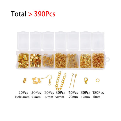 210-400pcs/Box Jewelry Making Kits Lobster Clasp Open Jump Rings End Crimps Beads Box Handmade DIY Bracelet Necklace Findings