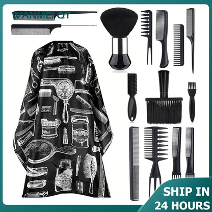 11Pcs/15Pcs, Salon Barber Cloak Set, Barber Stylist Cloak with Adjustable Buckle, Neck Dust Removal Brush and Comb, Barber Shop Tool
