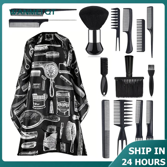 11Pcs/15Pcs, Salon Barber Cloak Set, Barber Stylist Cloak with Adjustable Buckle, Neck Dust Removal Brush and Comb, Barber Shop Tool