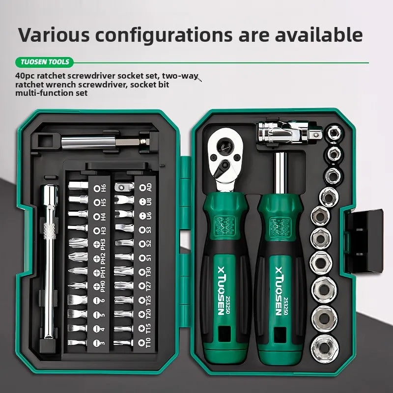 TUOSEN 40 Piece Ratchet Wrench And Screwdriver Comprehensive Set High Hardnes Swear Resistant Durable