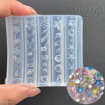 3D Silicone Flower Nail Carving Mold Acrylic Lily Hibiscus Floral Stamping Plate Nails Stencils Five-Petal Blossom Nail Template