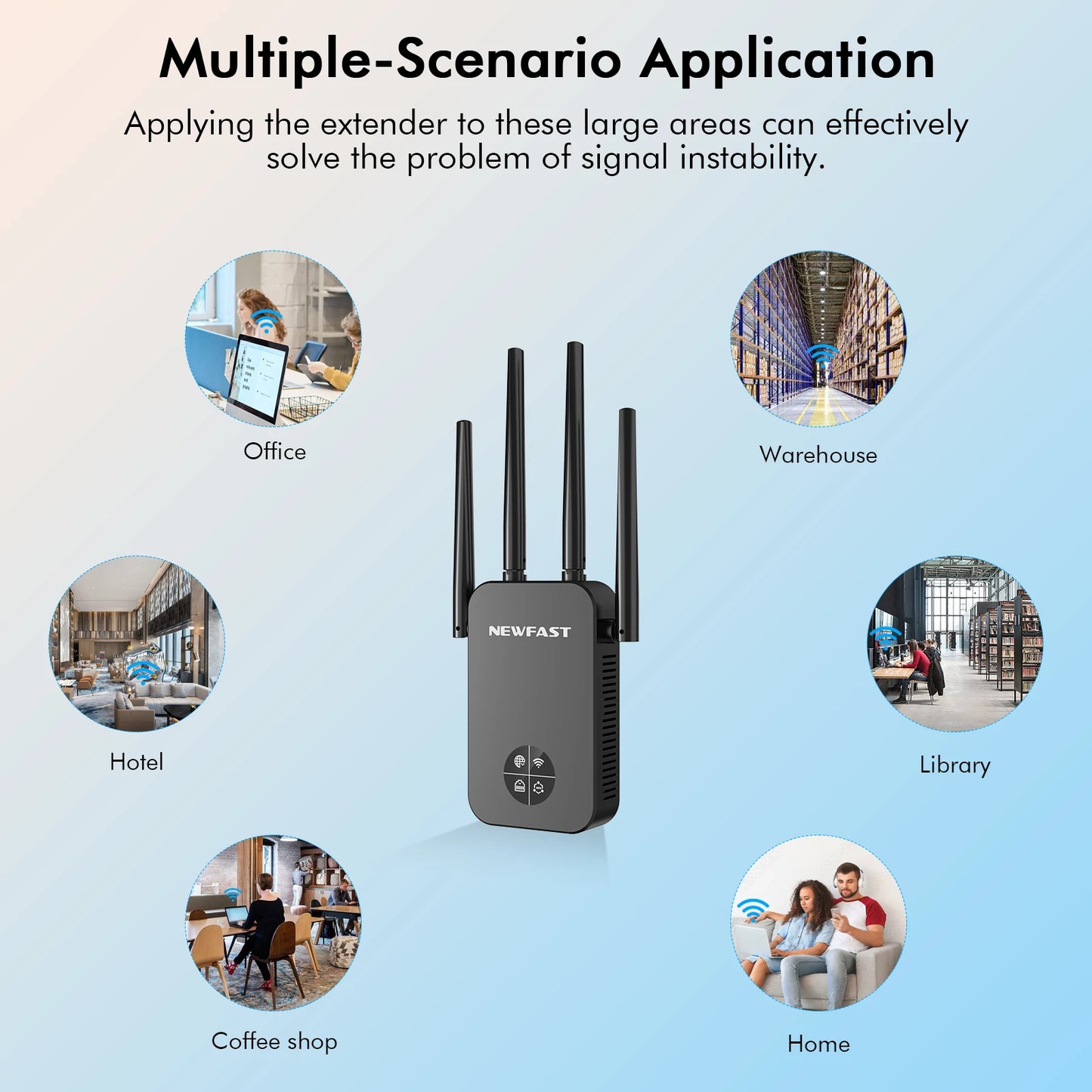 Newfast 1200Mbps WiFi Repeater Long Range OLED 5Ghz WiFi Signal Extenders Amplifier Signal Booster Antenna Repeater UK Plug