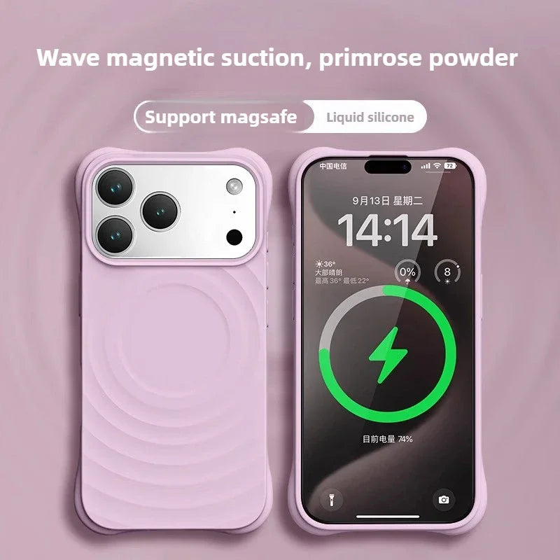 High Quality Solid Color Case For IPhone 17 16 15 14 13 Air Pro Max For Magsafe Liquid Silicone Wave Pattern Anti-Scratch Cover