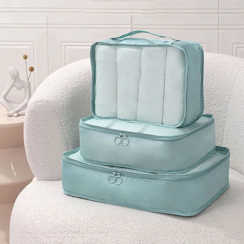 7Pcs, Travel Organizer, Storage Bags, Wardrobe Cube Suitcase Packing Cubes Set Storages, Luggage Clothes Shoe Pouch Folding