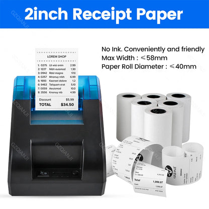 58MM Desktop POS Cashier Printer USB Bluetooth Thermal Receipt Printer Restaurant Sales Kitchen Bill Printing for Mobile Windows