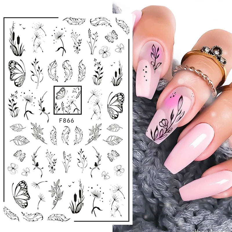 3d Nail Art Decals Tropical Palm Leaves Flowers Laces Faces Adhesive Sliders Nail Stickers Decoration For Nail Manicure