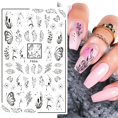 3d Nail Art Decals Tropical Palm Leaves Flowers Laces Faces Adhesive Sliders Nail Stickers Decoration For Nail Manicure
