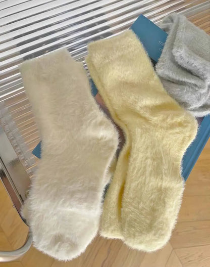 1-3pairs Mink Fleece Long Socks Women Mink Velvet Thicken Plush Mid-tube Sock Winter Warm Soft Lovely Coral Sleeping Sox