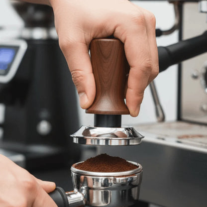 51/53/58MM Coffee Tamper Self-Rebounding Spring Design Coffee Leveler Wood Handle Flat/Threaded Bottom Coffee Powder Press
