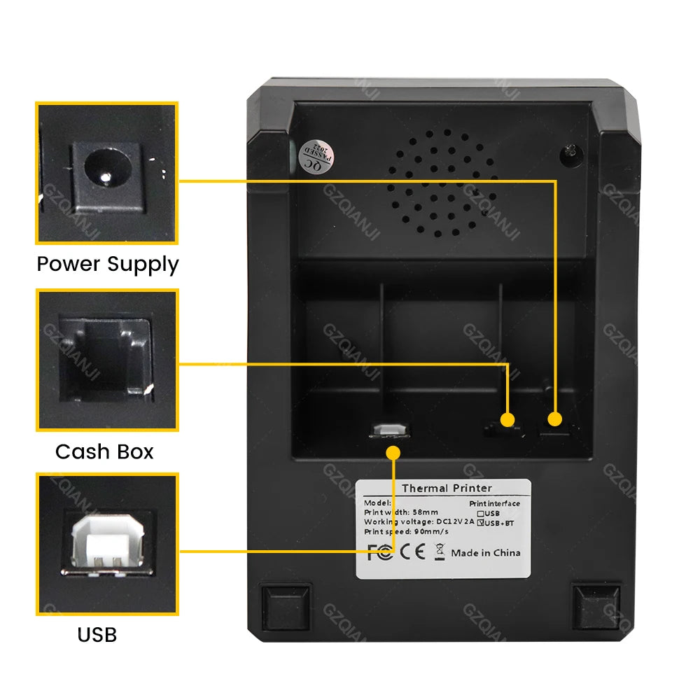 58MM Desktop POS Cashier Printer USB Bluetooth Thermal Receipt Printer Restaurant Sales Kitchen Bill Printing for Mobile Windows