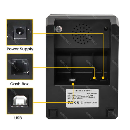 58MM Desktop POS Cashier Printer USB Bluetooth Thermal Receipt Printer Restaurant Sales Kitchen Bill Printing for Mobile Windows