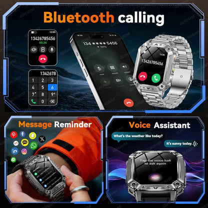 2026 Military outdoor SmartWatch Fitness Clock Men 2.01 inch AMOLED Screen 1400mAh Battery Flashlight Call Waterproof Smart Band