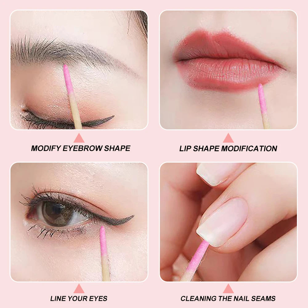 100/200/300/500Pcs Nail Double-Head Wood Swab Cleaning Sticks Pink Dual-Tipped Cotton Head Cleaning Swab Nail Polish Remover 7cm